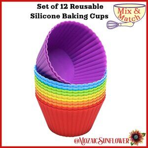 BRIGHT RAINDOW 12 Reusable Food Safe Silicone Baking OR Air Fryer Cups NWT